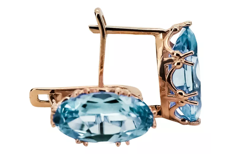 Vintage style Earrings Aquamarine Original Vintage 14K Rose Gold vec021r
